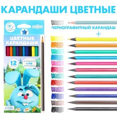 Цветные карандаши, 12 цветов, трехгранные, смешарики