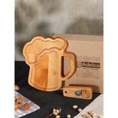 Подарочный набор деревянной посуды adelica, блюдо для подачи к пиву, открывашка для бутылок, 25×22×1,8 см, 12×5×1,8 см, береза