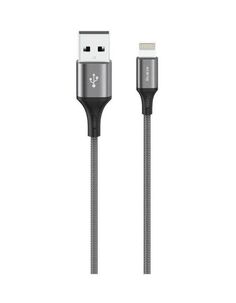 Кабель OLMIO BASIC, USB 2.0 - lightning, 1.2м, 2.1A, текстильная оплетка, серый