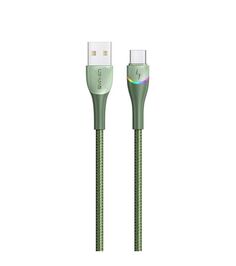 Дата-Кабель USAMS US-SJ542 U77 USB - Type-C, 3А, с подсветкой, нейлоновая оплетка (1,2 m), зеленый (SJ542USB03)