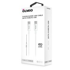 Кабель OLMIO USB2.0, Type-C - Type-C, 2м, белый