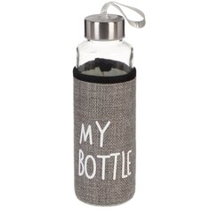 Бутылка питьевая стекло, 400 мл, с крышкой, в чехле, Y6-10126, серая