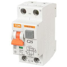 Дифференциальный автоматический выключатель TDM Electric, АВДТ 63, 25, С, 30 мА, SQ0202-0004