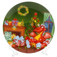 Тарелка десертная, стекло, 18 см, круглая, Дракон, Daniks, зеленая