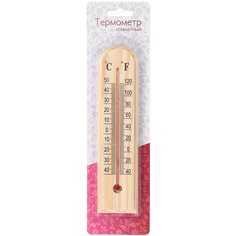 Термометр комнатный, пластик, Деревянный, полукруглый, блистер, С1102