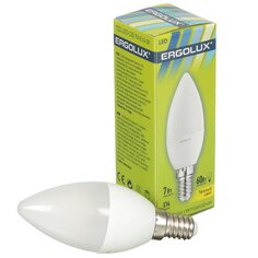 Лампа светодиодная E14, 7 Вт, 60 Вт, 220 В, свеча, 3000 К, свет теплый белый, Ergolux