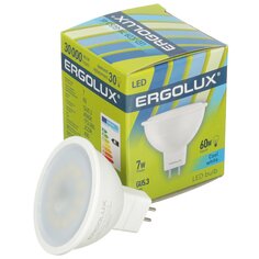 Лампа светодиодная GU5.3, 7 Вт, 60 Вт, 220 В, рефлектор, 4500 К, свет холодный белый, Ergolux