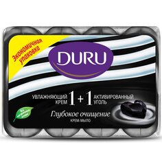 Крем-мыло Duru, 1+1 Глубокое очищение Увлажняющий крем и активированный уголь, 4 шт, 80 г