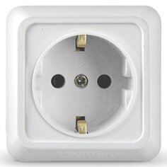 Розетка открытой установки, 1 гнездо, с заземлением, 16 А, белая, UNIVersal, Олимп, О0028