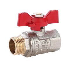 Кран шаровой для воды, 1/2", Г-Ш, никель, ручка-бабочка, DN 15, никель, РМС, Стандарт ГШБ-15, РМС ГШБ-15-С