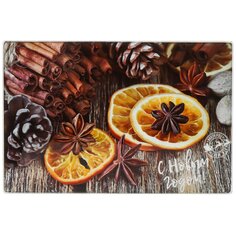 Доска разделочная стекло, 30х20 см, коричневая, прямоугольная, Daniks, С Новым годом!