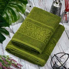 Полотенце банное 70х140 см, 100% хлопок, 420 г/м2, Базилик, Barkas, тростниково-зеленое, Узбекистан, 429500
