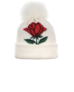 Белая шапка с помпоном и декором &quot;роза&quot; Chobi детская