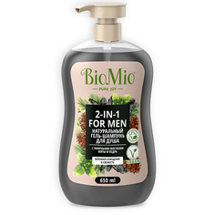 Гель для душа BIO MIO Натуральный гель-шампунь для душа для мужчин, с эфирными маслами мяты и кедра «2-in-1» For Men