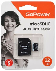 Карта памяти MicroSDHC 32GB GoPower 00-00025675 Class10 60 МБ/сек V10 с адаптером