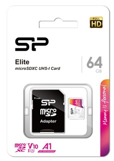 Карта памяти 64GB Silicon Power SP064GBSTXBV1V20SP microSDXC Class 10 UHS-I U3 100 Mb/s Elite A1 (SD адаптер)