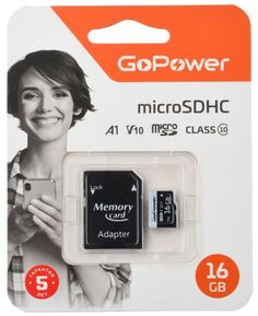 Карта памяти MicroSDHC 16GB GoPower 00-00025674 Class10 60 МБ/сек V10 с адаптером