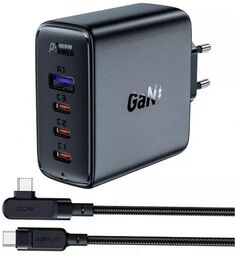 Зарядное устройство сетевое ACEFAST A37 PD100W GaN (3*USB-C+USB-A) charger set (EU). Цвет: черный