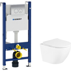 Комплект унитаза BelBagno Uno с инсталляцией Geberit, с кнопкой хром, сиденье микролифт (BB3105CHR/SC, 458.124.21.1)