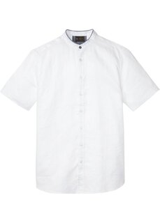 Льняная рубашка с короткими рукавами и воротником стойкой Bpc Selection, белый