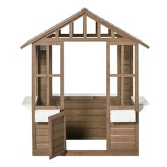 Детский деревянный домик Outsunny, садовые игры на открытом воздухе, коттедж с рабочей дверью, окнами, держатель для горшка с цветами, 47 x 38 x 54 дюйма Outsunny