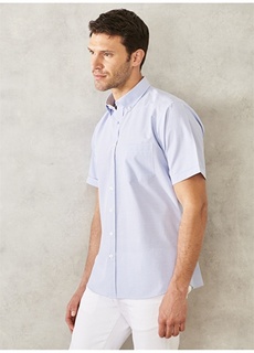 Бело-темно-синяя мужская рубашка в клетку комфортного кроя на пуговицах Altınyıldız Classic