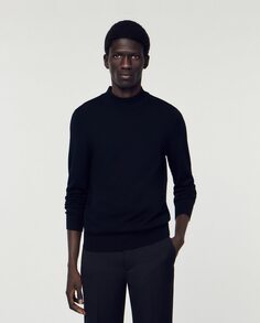 Мужской черный свитер с воротником-воронкой Sandro, черный