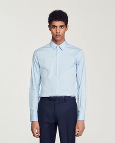 Однотонная узкая мужская рубашка синего цвета Sandro, синий