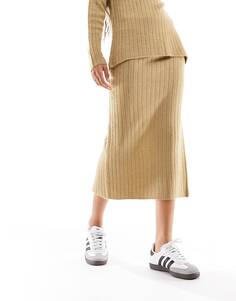 Юбка миди Asos Design Knitted In Rib Co-ord, бежевый