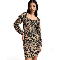 Платье New Look Zebra Print Long Sleeve Mini, светло-коричневый/черный