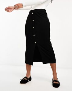 Юбка миди Asos Design Ribbed With Horn Buttons, черный