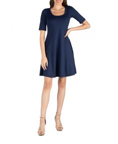 Женское платье трапециевидной формы с рукавами до локтя 24seven Comfort Apparel, синий