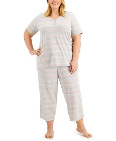 Пижамный комплект капри everyday cotton plus size, созданный для macy&apos;s Charter Club, мульти
