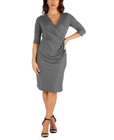 Женское платье с запахом до колена с рукавом три четверти 24seven Comfort Apparel, серый