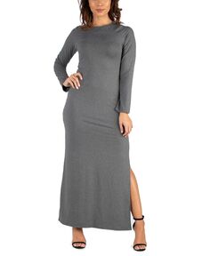 Женское облегающее платье макси с длинными рукавами и боковыми разрезами 24seven Comfort Apparel, серый
