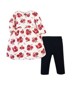 Стеганое хлопковое платье с длинными рукавами и леггинсы для маленьких девочек, комплект из 2 предметов, красная роза Hudson Baby