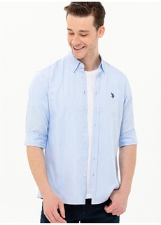 Голубая мужская рубашка стандартного кроя с воротником на пуговицах U.S. Polo Assn.