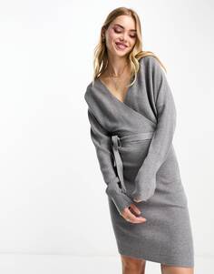 Платье мини Vero Moda Wrap Belted Long Sleeve Knitted, серый