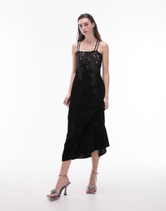 Платье Topshop Velvet And Lace Midi Slip, черный