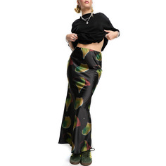 Юбка Collusion Abstract Print Satin Maxi, черный/мультиколор