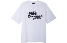 Balenciaga Мужская винтажная футболка с рисунком BB Icon средней посадки, белая/черная, белый