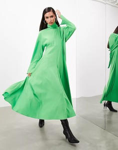 Платье Asos Edition High Neck Long Sleeve Ruched Back Detail, зеленый