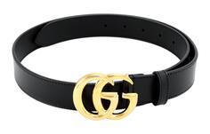 Кожаный ремень Gucci GG Marmont с блестящей пряжкой, ширина 1, черный