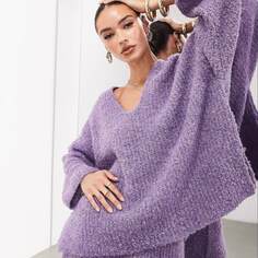 Джемпер Asos Edition V Neck Fluffy Knit, сиреневый