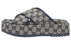 Сандалии Gucci GG на платформе 30 мм, синие парусиновые туфли