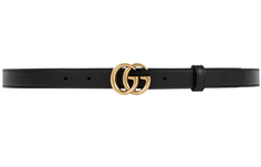 Тонкий кожаный ремень Gucci Double G с пряжкой из античной латуни, ширина 0,8, черный