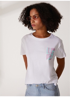 Белая женская футболка с круглым вырезом с принтом U.S. Polo Assn.