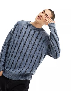 Джемпер Collusion Cable Knit Plated Crew Neck Knitted, синий