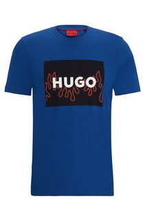 Футболка Hugo Cotton-jersey Regular-fit With Flame Logo, синий