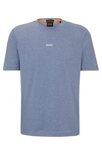 Футболка Boss Relaxed-fit In Stretch Cotton With Logo Print, серо-голубой